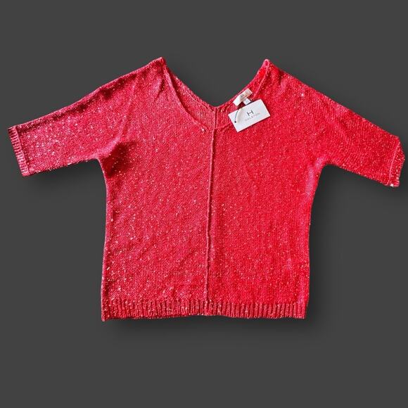 H by Halston Red Sequin Top Silver Medium - Picture 2 of 8